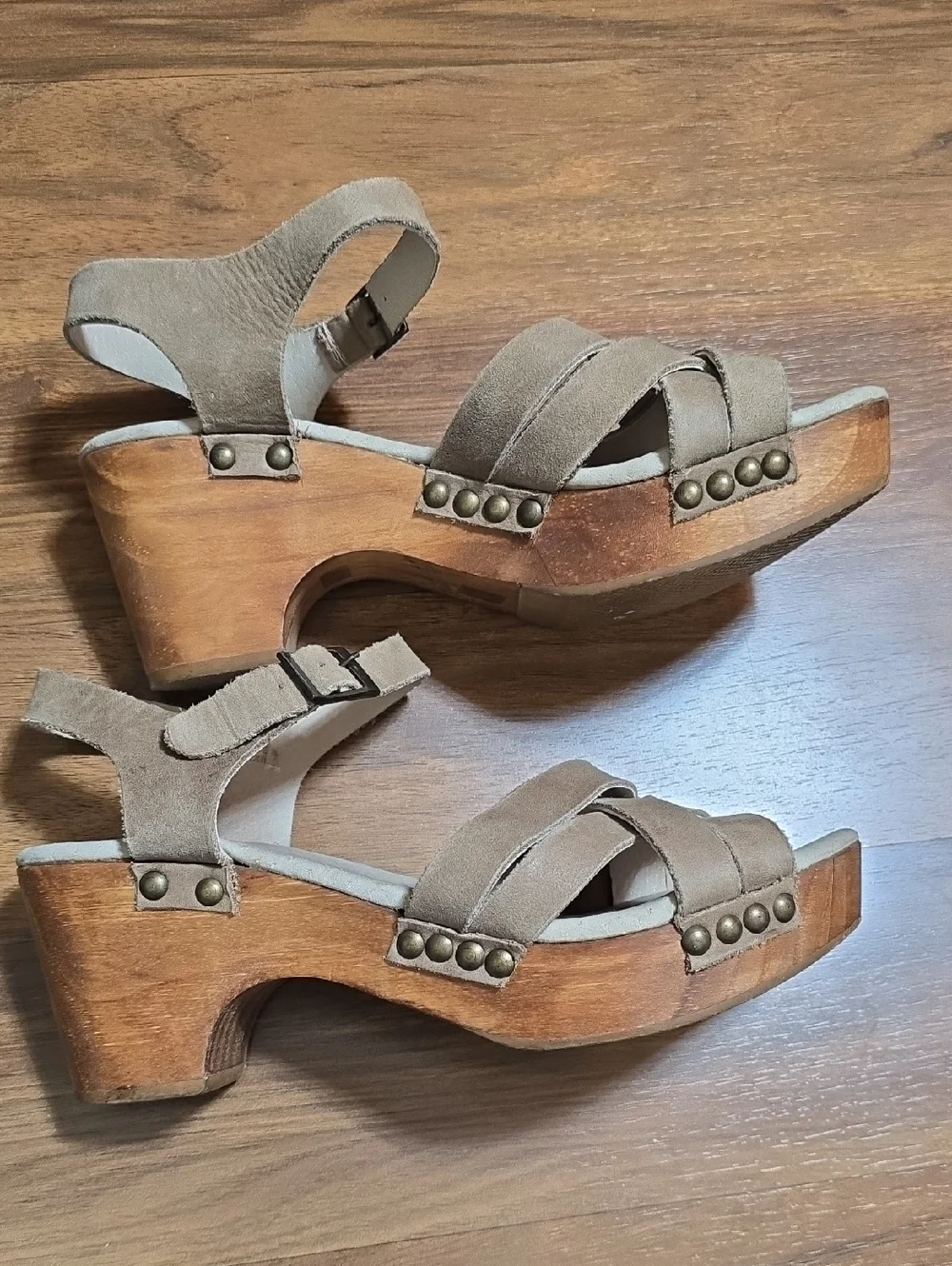 Cordani Taupe Suede Platform Clog Sandals